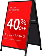 DISPLAYSWORKER Heavy Duty A-Frame Sidewalks Signs 24x36 Inch ,outdoor Sandwich Board Sign Black Coated Steel Metal Double-Sided，Slide-in Folding with 2 Corrugated Plastic Poster Boards&2 Anti-Glare