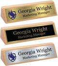 Custom Desk Wedge Name Plate - Personalized Titles and Styles (2x8 Inch, Solid Oak - w/Name Plate)