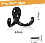 CBWLWJ 10 Pack Coat Hooks Wall Hooks for Hanging, Heavy Duty Double Prong Metal Hook Wall Mounted for Living Room, Bathroom, Kitchen, Bedroom for Coat, Bag, Scarf, Towel, Hat, Key, Cup (Black)