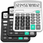 Solar & AA Battery Dual Power Electronic Calculator - 12-Digit Large Display (2 Basic Black & 1 Updated Silver)
