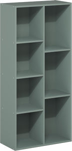 Furinno LUDER Book Shelf, 7-Cube Bookshelf, Bookcase, 9.4" x 19.5" x 41.7", for Living Room, Bedroom, Home Office, Sage Green