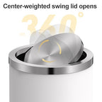 Mbillion Small Trash Can with Swing Lid 4 Gallons/ 15 Liter, Mini Trash Can with lid, Stainless Steel Cylindrical Garbage Can for Home and Office Bathroom Bedroom, for Ground and Desktop White