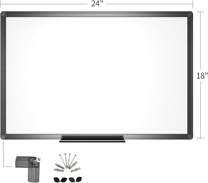 VIZ-PRO Magnetic Whiteboard/Dry Erase Board with Black Aluminium Frame, 24 X 18 Inches, Includes 1 Eraser & 2 Markers & 4 Magnets