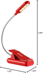 VAVOFO Rechargeable Book Light for Reading in Bed Kids, 7 LED Reading Light with 9-Level Warm Cool White Daylight, Eye Care Lamp with Power Indicator for Bookworms (Red)
