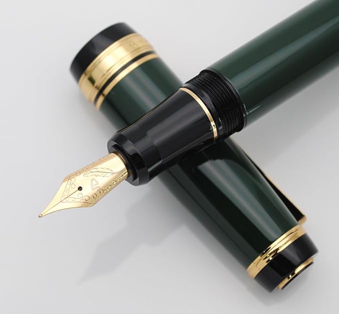 xixixiaozhu Metal Big Fountain Pen Set Medium Nib 0.7mm, Includes Ink Refill Converter, 5 Ink Cartridges & Gift Box (Medium Nib 0.7mm, Green)