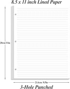(3-Pack) 3-Hole Line Paper Refills, Letter Size Loose-Leaf Paper, 300 Sheets/600 Pages, 100gsm White Paper, 8.5'' x 11''