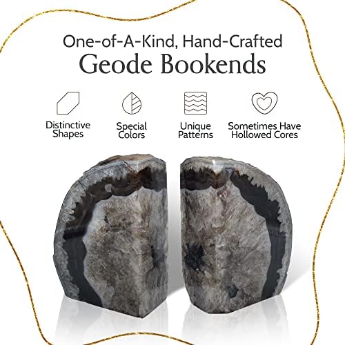 Nature's Decorations Black Agate Bookends – A+ Grade Geode Heavy Duty Decorative Stone Crystal Book Ends for Shelves & Bookcases, Natural Polished Bookshelf Decor, 1 Pair 2-3Lbs