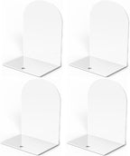 Lulonpon 4 Pieces Book Ends, Bookends, Books Stand, Metal Bookend for Shelves, White Book Ends for School, Library, Desktop Organizer