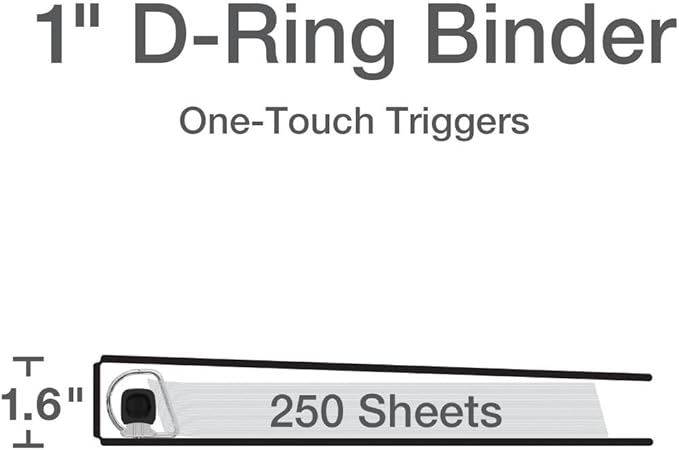 Cardinal 3 Ring Binder, 1 Inch Premier Easy Open Binder, ONE-Touch Locking Slant-D Rings, 250-Sheet Capacity, ClearVue Cover, PVC-Free, White (10300CB)