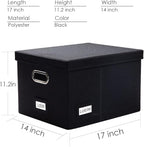 PRANDOM File Organizer Box - Set of 2 Collapsible Decorative Linen Filing Storage Hanging File Folders with Lids Office Cabinet Letter/Legal Size Black (17x14x11.2 inch)