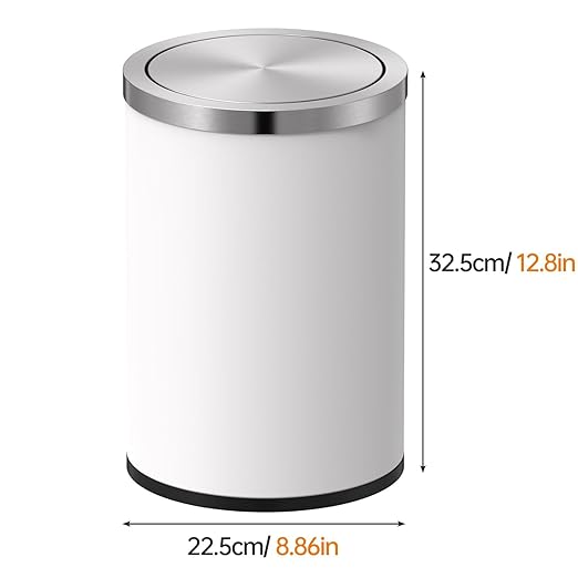 Mbillion Small Trash Can with Swing Lid 4 Gallons/ 15 Liter, Mini Trash Can with lid, Stainless Steel Cylindrical Garbage Can for Home and Office Bathroom Bedroom, for Ground and Desktop White