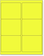 8-1/2 x 11 Neon Color High Light Fluorescent Labels for Laser & Inkjet Printer (Yellow Fluorescent, 4" x 3-1/3" - 6 Per Page | 600 Labels)