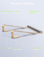 JCZT Aluminum Laptop Stand, Notebook Stand with Wrist Rest, Ergonomic Detachable Laptop Mount, Computer Stand Compatible with 10-17'' All Laptops Such as MacBook Air Pro/HP/Dell/Lenovo, Gold