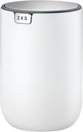 EKO Mini Desk Trash Can with Swing-Top Lid 0.4 Gallon Small Table Round Wastebasket for Office, Home, Car (White)