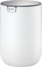 EKO Mini Desk Trash Can with Swing-Top Lid 0.4 Gallon Small Table Round Wastebasket for Office, Home, Car (White)