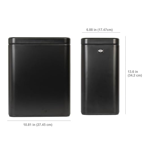 Clorox Slim Open Trash Can - 2.6 Gallon (10 Liter) Small Metal Waste Basket with Removable Bucket for Narrow Spaces - Stainless Steel Garbage Bin for Bathroom, Bedroom, or Office, Black