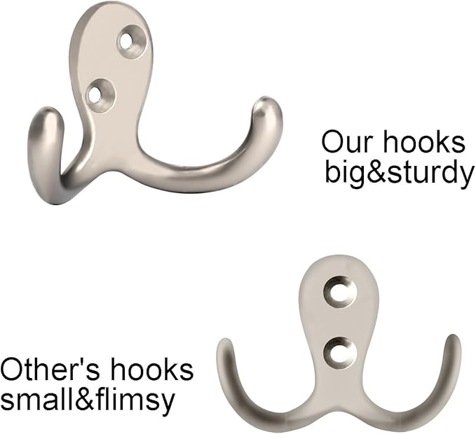 IBosins 16 Pack Heavy Duty Double Prong Coat Hooks Wall Mounted with 32 Screws Retro Double Hooks Utility Hooks for Coat, Scarf, Bag, Towel, Key, Cap, Cup, Hat(Silvery)