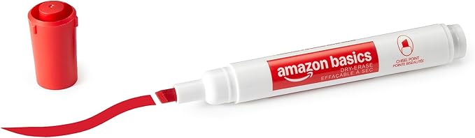 Amazon Basics Low-Odor Dry Erase Whiteboard Markers, Chisel Tip, 4 Assorted Colors, 36 Count