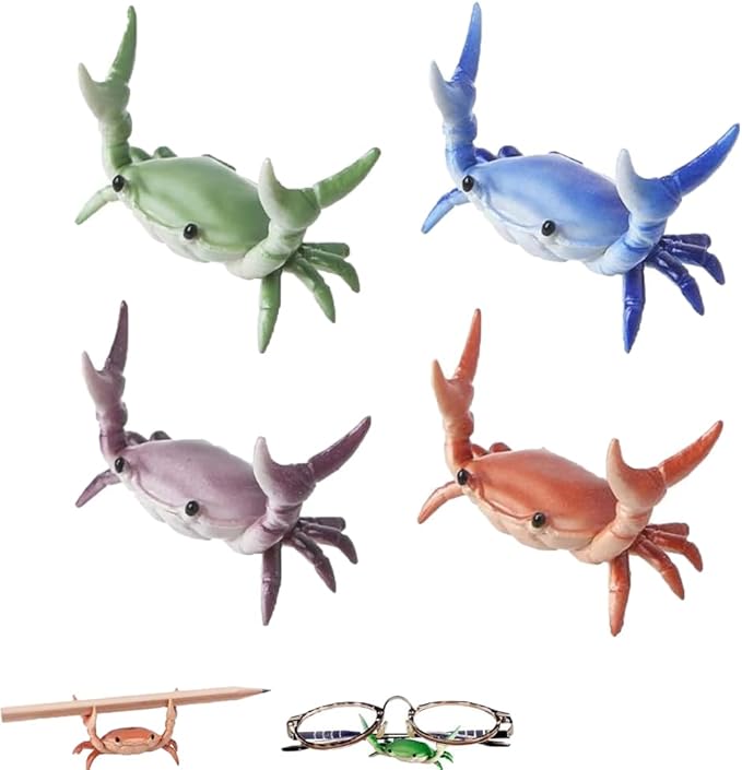 Crab Pen Holder for Desk, Cute Multifunctional Weightlifting Desk Crab Pencil Holder Organizer for Pens, Pencils & Makeup, Funny Desktop Decor Gift for Home Office School (4 pcs)