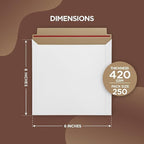 250 Pack 6x6 Inch Rigid Mailers – 420 GSM Self Seal Stay Flat Cardboard Envelopes for CDs, DVDs, Photos, Documents – Tear Strip, Do Not Bend Labels – Square Card Mailers & Shipping Envelopes (White)