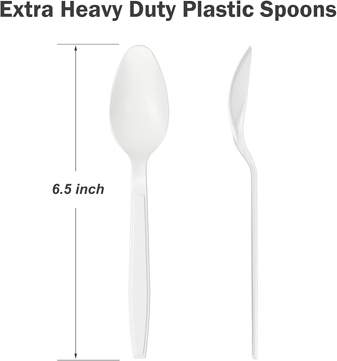Dealusy 360 Count White Plastic Spoons Disposable, BPA-Free, Heat Resistant, Solid and Durable Disposable Spoons Heavy Duty Bulk, Premium Spoons plastic disposable for Party Supply