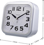 Tinload 5.5" Large Analog Alarm Clock Silent Non Ticking, Gentle Wake, Beep Sounds, Increasing Volume, Battery Operated Snooze and Manual Light, Easy Set, Silver