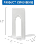 Metal Bookends for Home Office, Book Shelf Holder Home Decorative, Book Ends for Heavy Books/Movies/CDs, White 6.5 x 5 x 5.7 in, 4 Pair/ 8 Piece