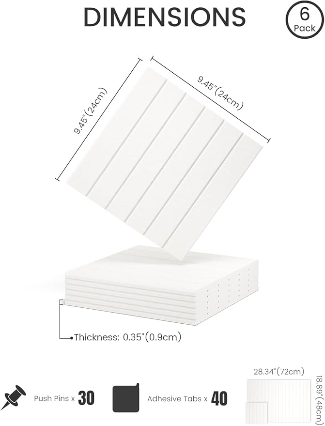 Fluxynara Felt Bulletin Board Tiles -28"x18" with 40 Adhesive Tabs, Cork Board Alternative for Office Decor, Push Pin Board Wall Organizer 6-Pack (Milky White)