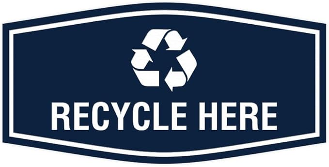 Fancy Recycle Here Sign (Navy Blue/White) - Large