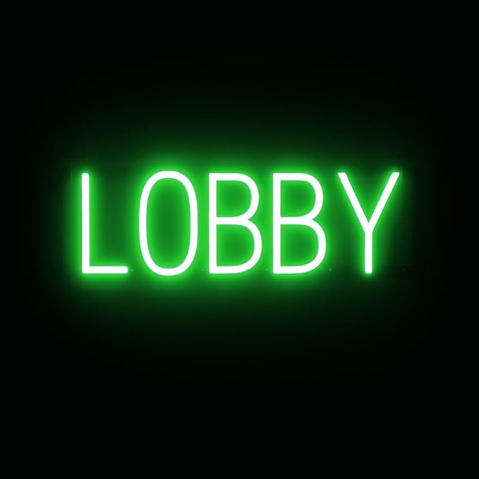 SpellBrite LOBBY Sign | Directional Sign with Neon Look, Green LED Light Source | 20.4" x 6.3"