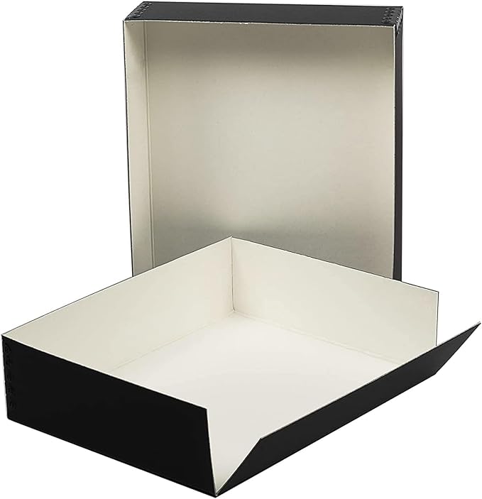 Lineco Museum Archival Drop-Front Storage Box, Acid-Free with Metal Edges, 8.5 X 10.5 X 3 inches, Black (733-2008), Set of 2