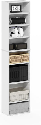 Furinno Indo DVD Shelf, 8-Tier CD Rack, Media Shelf with Adjustable Shelves, DVD Storage Cabinets for CD Blueray Game Disc, Easy Assembly, for Living Room, Home Office, White