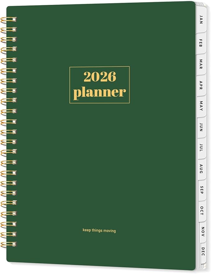 SUNEE 2026 Planner, Weekly and Monthly Calendar Planner, January 2026-December 2026, Daily Agenda with Tabs, Note Pages, Spiral Binding, 6.4"x8.3", Deep Green