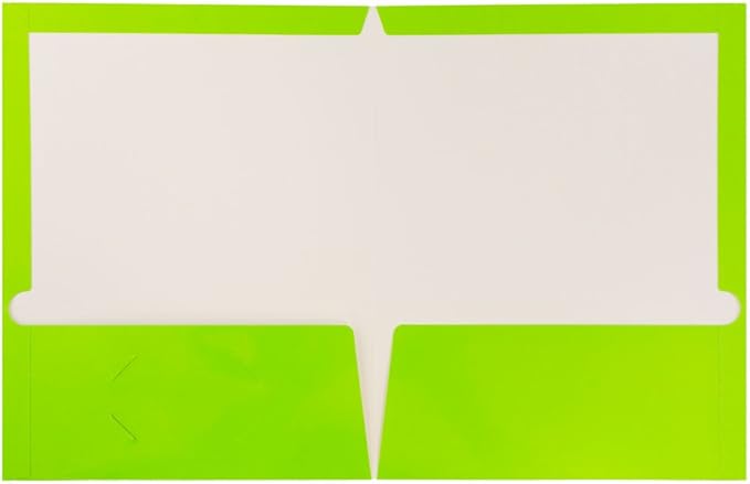 JAM PAPER Laminated Two Pocket Glossy School Folders - Letter Size - High Gloss Lime Green - Bulk 25/Pack