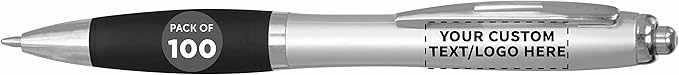 DISCOUNT PROMOS Personalized Ballpoint Pens With Rubber Grip, 100 pack Customizable Ergonomic Click-to-Write Custom Writing Pens for School with Black Ink, Black