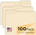 Manilla Folders 8.5 x 11 File Folders Letter Size Manila Folder with 1/3 Cut Tab 100 Pack Paper Folders for Office, School, Home, Business Filing Supplies Made in USA