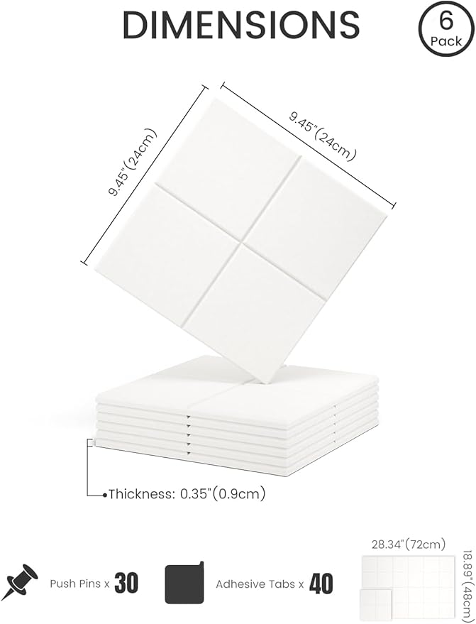Fluxynara Felt Bulletin Board Tiles -28"x18" Cork Board Alternative for Office Decor, Push Pin Board Wall Organizer 6-Pack-Milky White