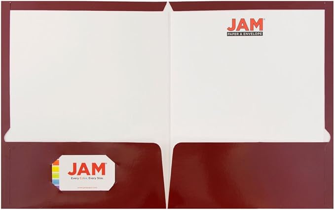 JAM PAPER Laminated Two Pocket Glossy School Folders - Letter Size - High Gloss Maroon Red - 6/Pack