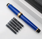 xixixiaozhu Metal Big Fountain Pen Set Medium Nib 0.7mm, Includes Ink Refill Converter, 5 Ink Cartridges & Gift Box (Medium Nib 0.7mm, Blue)