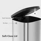 50L / 13.2 Gallon D-Shaped Stainless Steel Step Trash Can, Soft-Close Lid, Removable Inner Bin, Fingerprint Resistant, Space-Saving Garbage Bin for Kitchen, Bathroom, Outdoor, Home Office, Compost