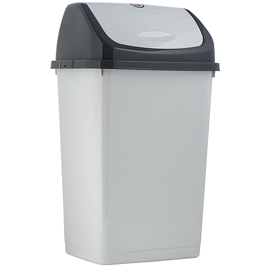Superio Kitchen Trash Can 13 Gallon with Swing Lid, Plastic Tall Garbage Can Outdoor and Indoor, Large 52 Qt Recycle Bin and Waste Basket for Home, Office, Garage, Patio, Restaurant (SmokeWhite/Grey, 2 Pack)