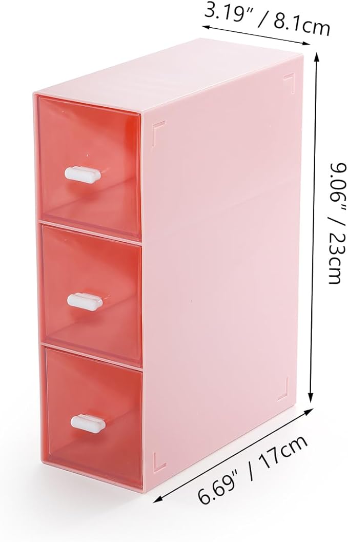 OSteed Desktop Drawers, Desk Organizer with 3 Drawers, Stackable Plastic Storage Box for Home Collection, Cosmetics, Jewelry, Office Supplies (1 Tall Layer, Pink)