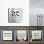 Exam Room Sign 6" x 6" Numbers 1-5 with Braille and Tactile Identification Signs Numbers for Apartment Offices Educational Institution Directional Assistance Test Center Elevator Sign Door Number Signs