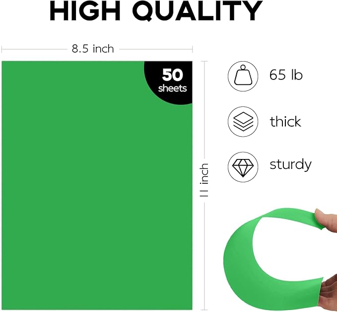 8.5 x 11 Green Card Stock, Goefun 50 Pack Green Cardstock, 65lb Printer Paper for Cards Making, Office Printing, Christmas