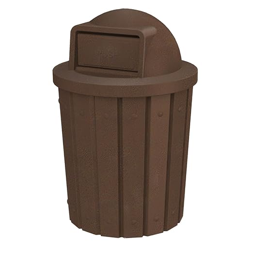 Campus Collection 42 Gallon Slatted Round Heavy-Duty Plastic Commercial Outdoor or Indoor Trash Can with Push Open Dome Lid and Internal Liner | Great for Schools and Businesses - Brown Granite
