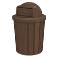 Campus Collection 42 Gallon Slatted Round Heavy-Duty Plastic Commercial Outdoor or Indoor Trash Can with Push Open Dome Lid and Internal Liner | Great for Schools and Businesses - Brown Granite