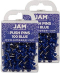 JAM PAPER Colorful Push Pins - Blue PushPins - 2 Packs of 100