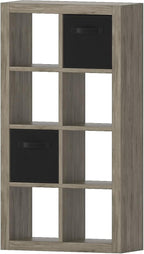 furtble Bookshelf with Storage Bins, 8-Cube Storage Organizer, Modern Wood Open Bookcase, Multifunctional Display Shelf for Living Room, Bedroom, Home Office, Gray Oak