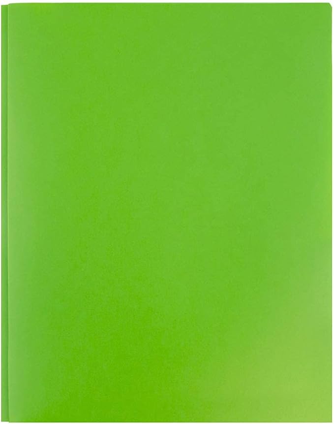 JAM PAPER Plastic Color POP Folders - 2 Pocket Durable Folders with Metal Prongs Fastener Clasps - Lime Green - 6/Pack