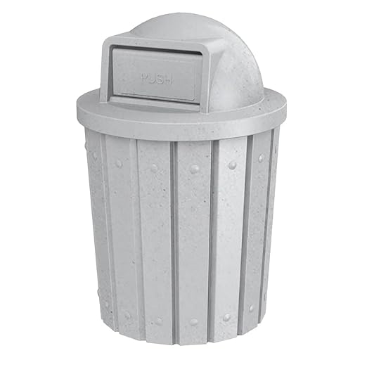 Campus Collection 42 Gallon Slatted Round Heavy-Duty Plastic Commercial Outdoor or Indoor Trash Can with Push Open Dome Lid and Internal Liner | Great for Schools and Businesses - Light Granite